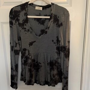Anthropologie Gray and Black Tie-Dye Blouse - peplum